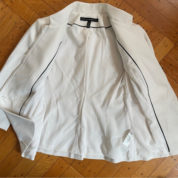 WHBM One Button No Collar 3/4 Sleeve Blazer in Cream Bone Off-White - Picture 3 of 12